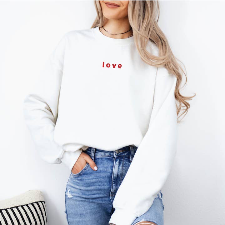 P E T I T R U E - Venta al por mayor Sudadera - Mujer - Sudadera de amor bordada para San Valentín cuello redondo minimalista5