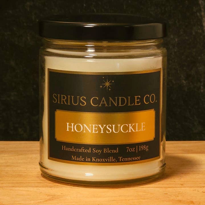 Honeysuckle - 7 oz. Clear Glass Scented Candle for wholesale by Sirius Candle Co.