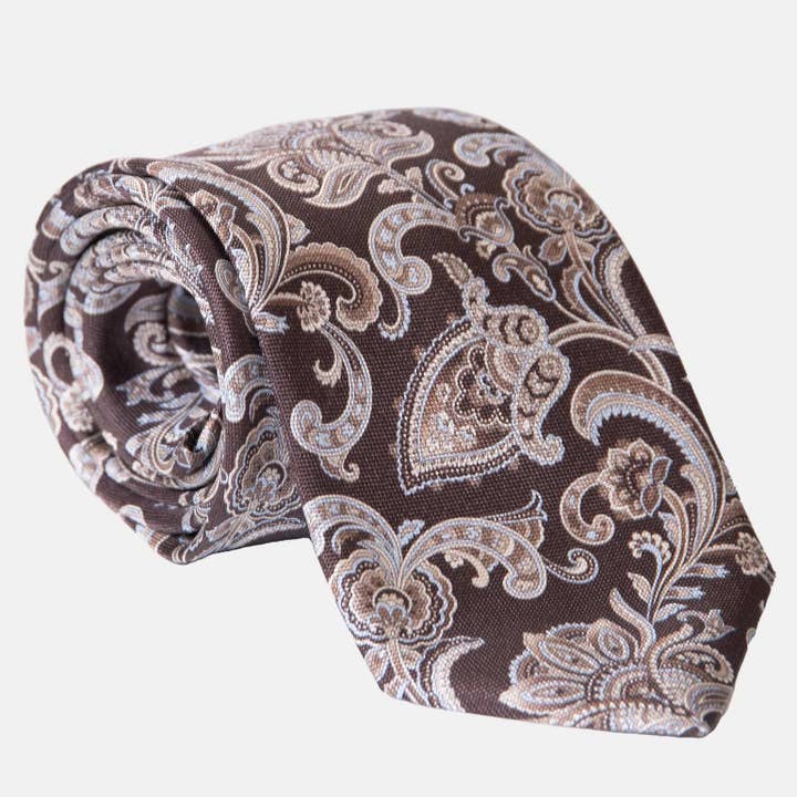 Novara - Cravate en soie imprimée - Marron XL pour la vente par Elizabetta Made in Italy USA