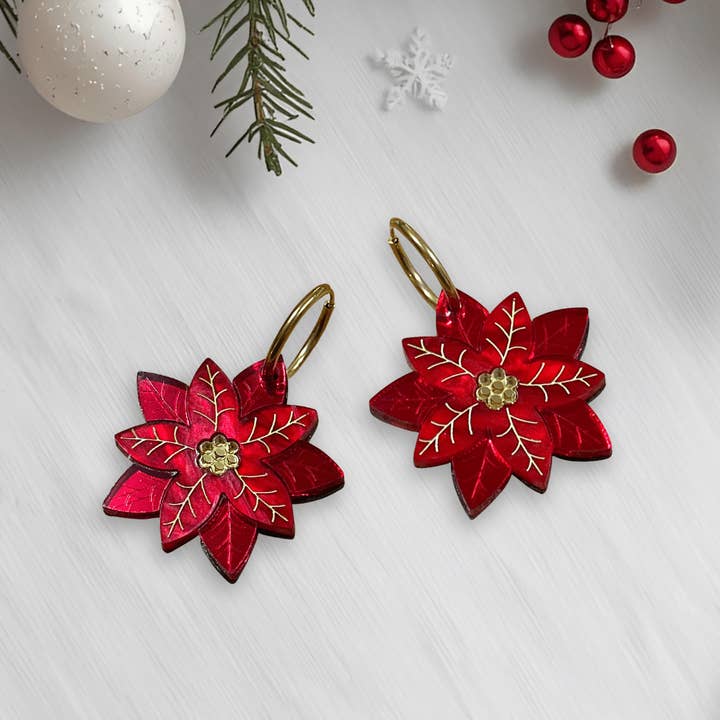 Poinsettia statement-oorbellen voor wholesale door Foxx & Ginger Jewellery