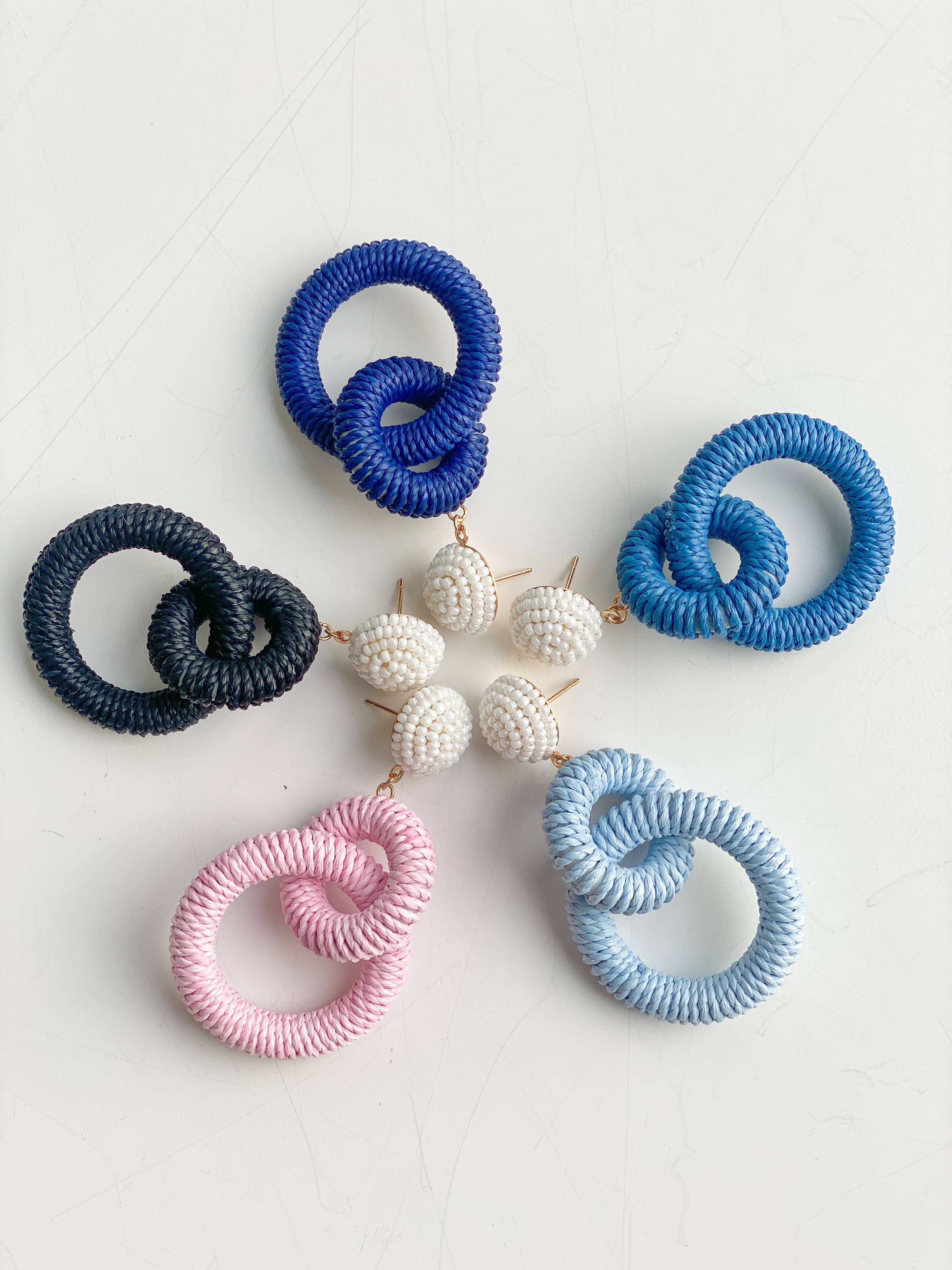 Gaby & Grace - Wholesale Dangle Earrings - Nantucket Raffia Earrings | Carolina Blue and White5