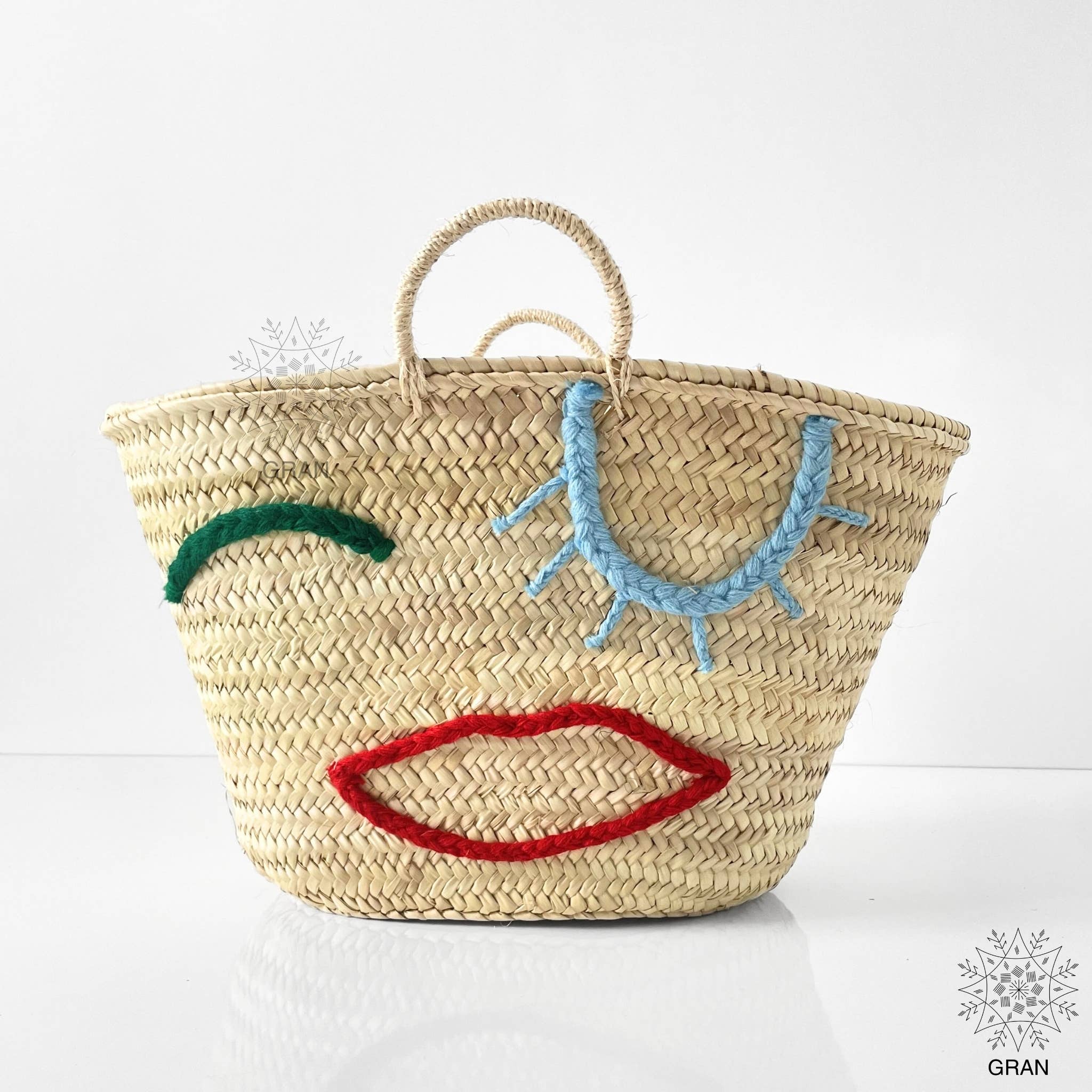 Gran Wholesale - Vente Sac de plage - Sacs en paille brodés personnalisés avec anses courtes, sac cabas6