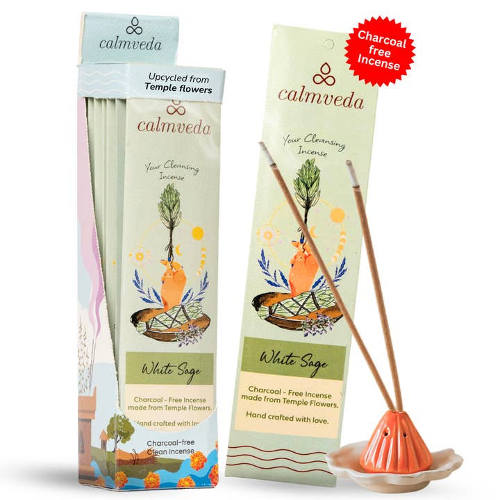 Calmveda Incense & Aromatherapy - Wholesale Incense - Charcoal free Incense Sticks set White Sage (10 x 12 Stick)