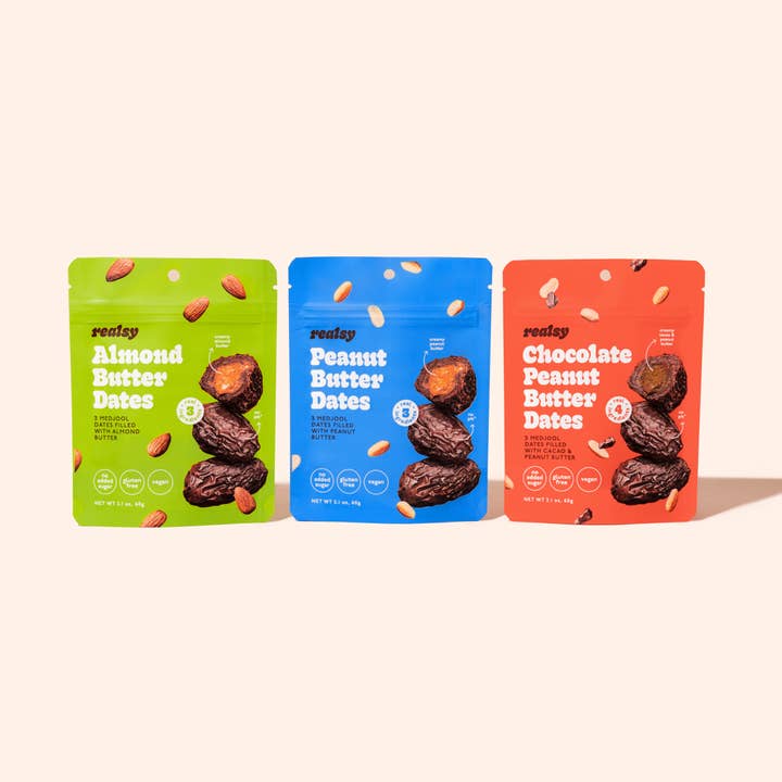 realsy - Wholesale Dried/Dehydrated Fruit - Almond Butter Filled Medjool Date Snack Packs - 10 unit/case