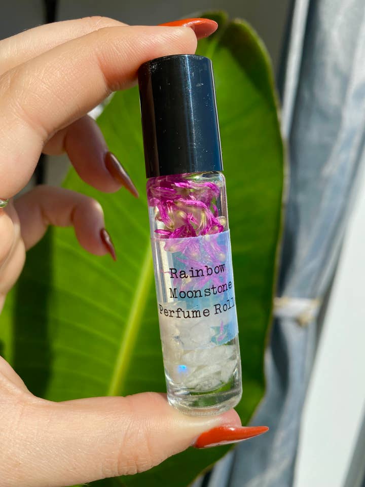 Rainbow Moonstone Crystal Perfume Roller for wholesale by Sapphire & Sage