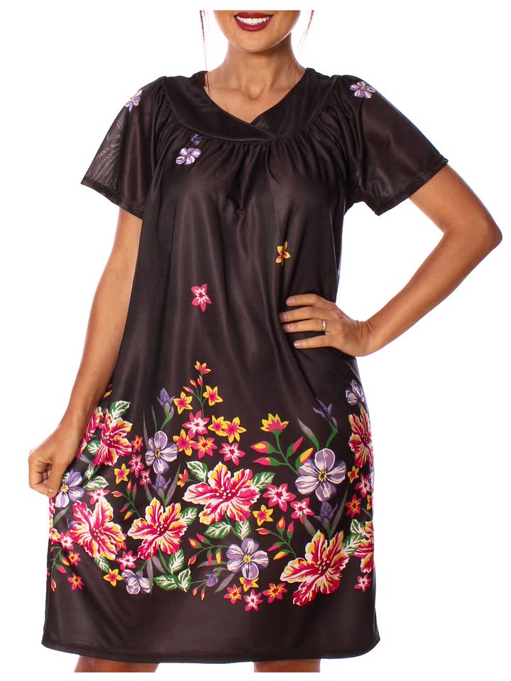 House Lounger nachthemd met bloemenprint voor dames met korte mouwen voor wholesale door YafeMarte