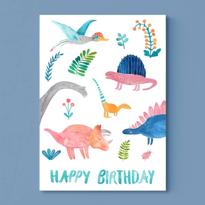 Postcard *Happy Birthday* with dinosaurs (PU=10) for wholesale by Frau Ottilie