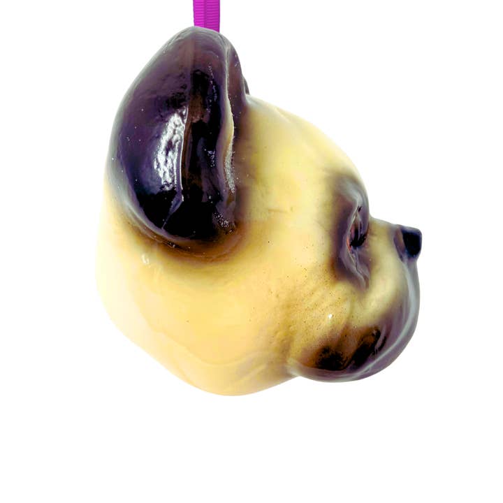 Kenzies of London - Wholesale Ornament - Frenchie Dog Head Glass Christmas Ornament French Bulldog D2