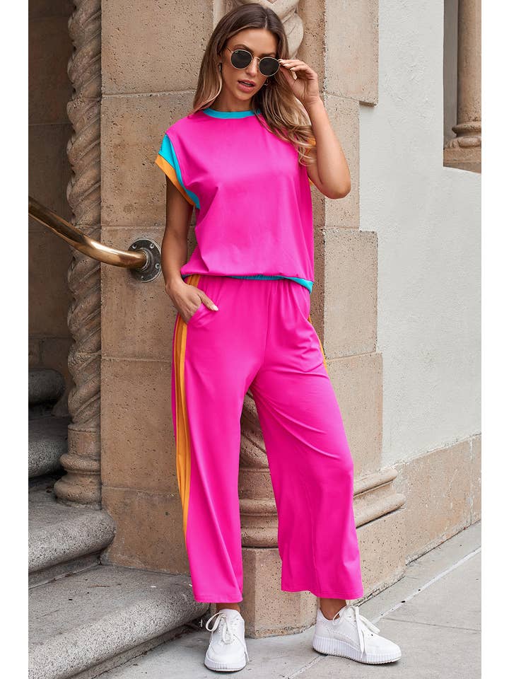 Aapparella - Wholesale Lounge Set - Women's - Women Casual Color Block Detail Two-piece Outfit | S-XL