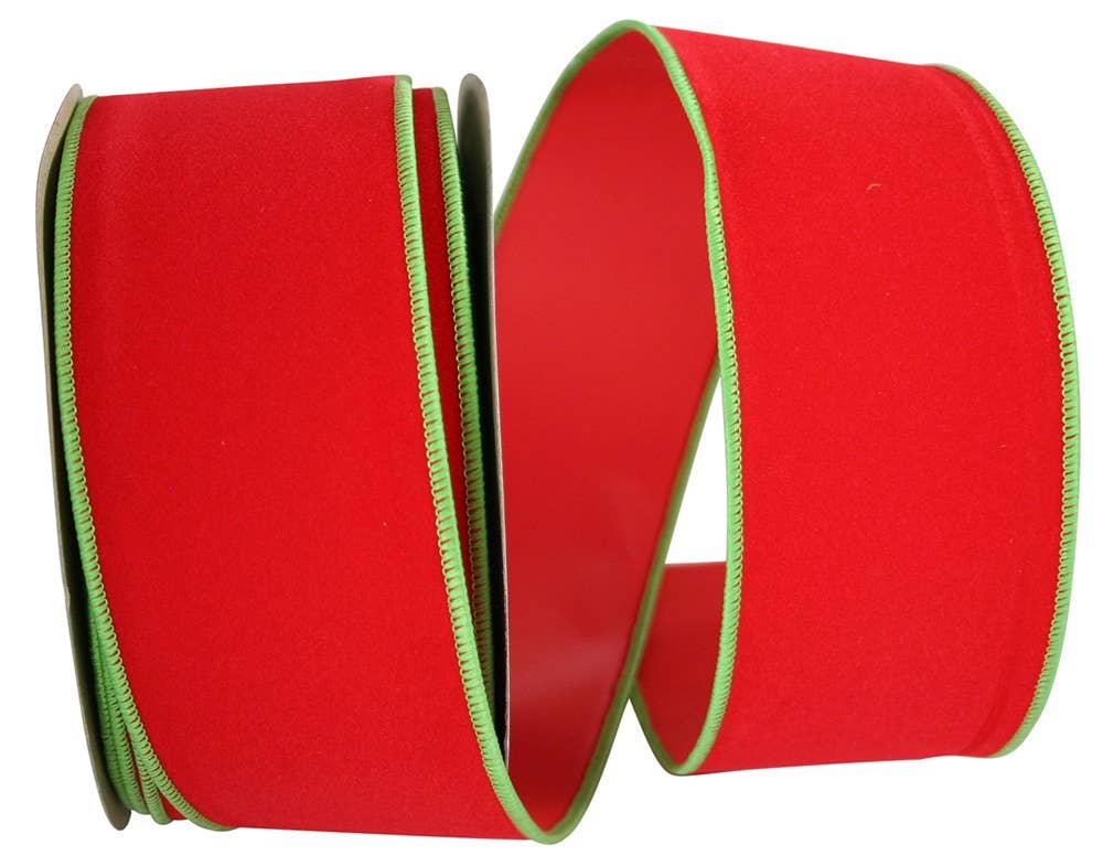 2-1/2 inch Velvet Merrowed Wired Edge - Hot Red/Lime 605 for wholesale on Faire0