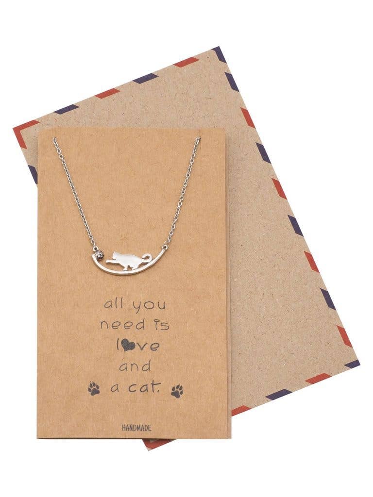 Quan Jewelry - Wholesale Pendant/Charm Necklace - Iliana Cat Necklace Quotes Greeting Card, Gifts for Cat Love3