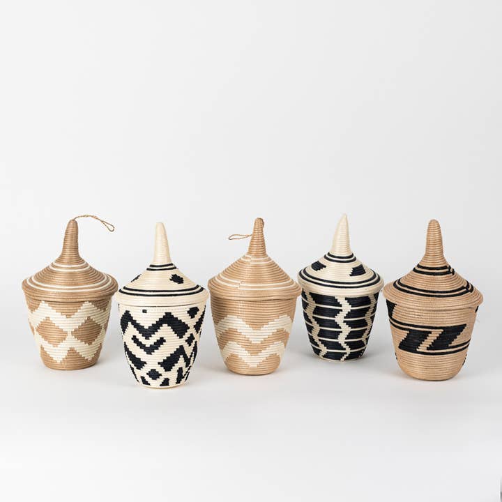 Sisal Lidded Peace Basket (Various Patterns & Colours) for wholesale by Villages Wholesale