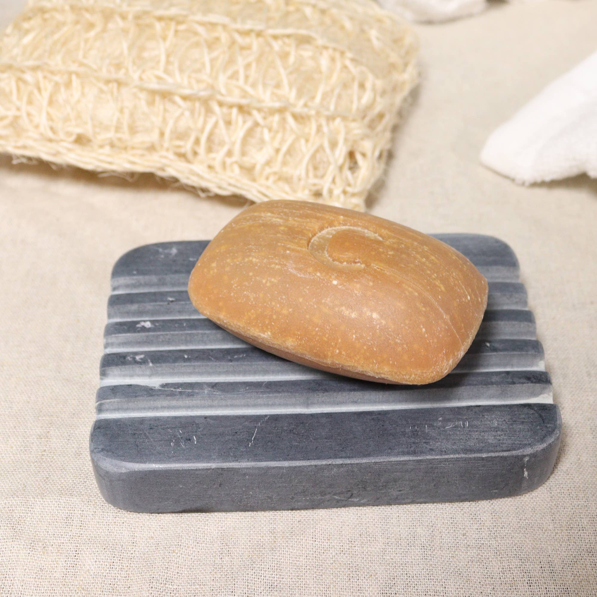 Ancient Wisdom – wholesale Bath soap dish – Grey Soapstone Soap Dish - Heavy Ridges4