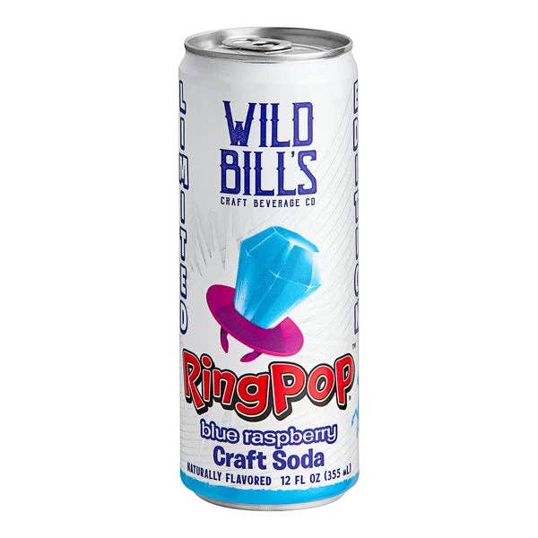 Pops Distro Inc - Vendita all'ingrosso Bibite/bevande gassate - Wild Bill's Ring Pop, Blue Raspberry, lattine da 12 once, 12 ct0