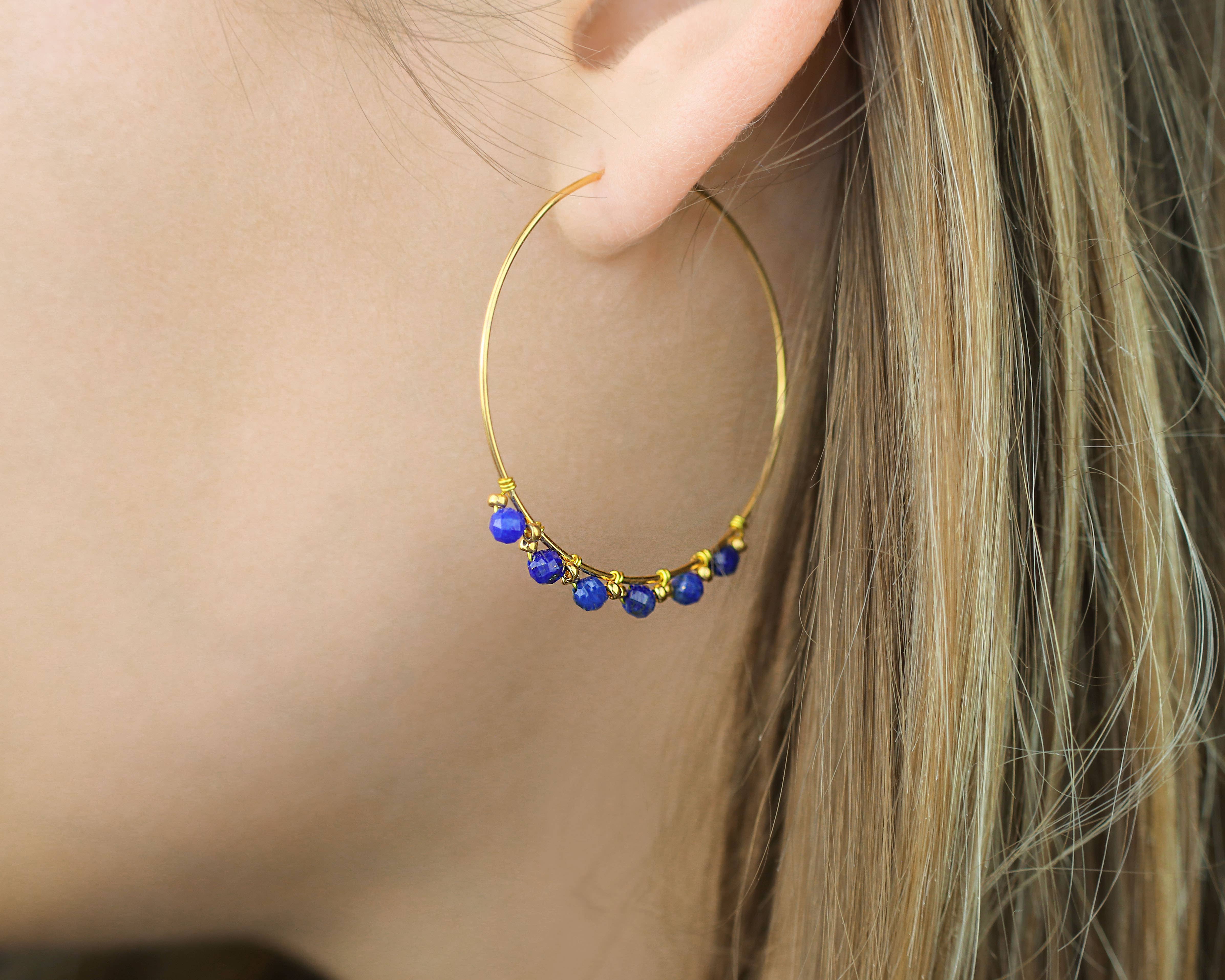 Minalis - Wholesale Hoop Earrings - Golden hoop earrings and natural stones4