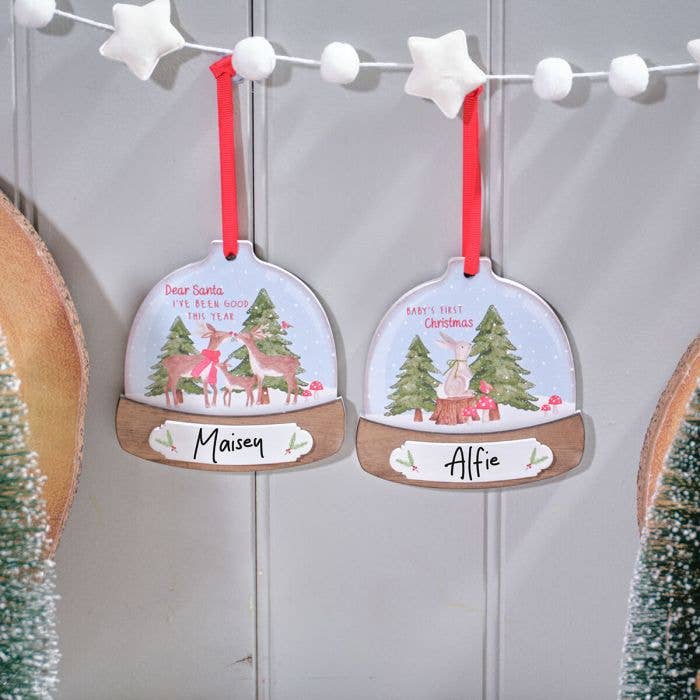 Langs - Wholesale Christmas decoration - Childrens Winter Wonderland Wood Dear Santa and Baby's First Christmas Shaped Snowglobe Personalise Hanger 2 Asstd
1