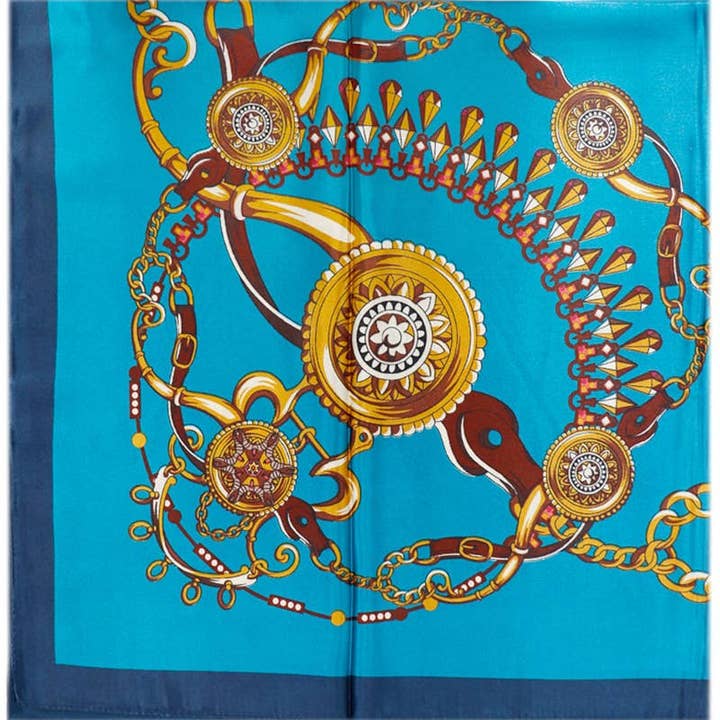 ASSORTED Two Tone Royal Emblem Print Faux Silk Square Scarf for wholesale on Faire7