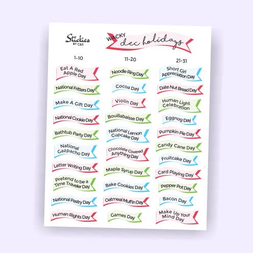 September Wacky Holidays for wholesale by Stickies by C&S
