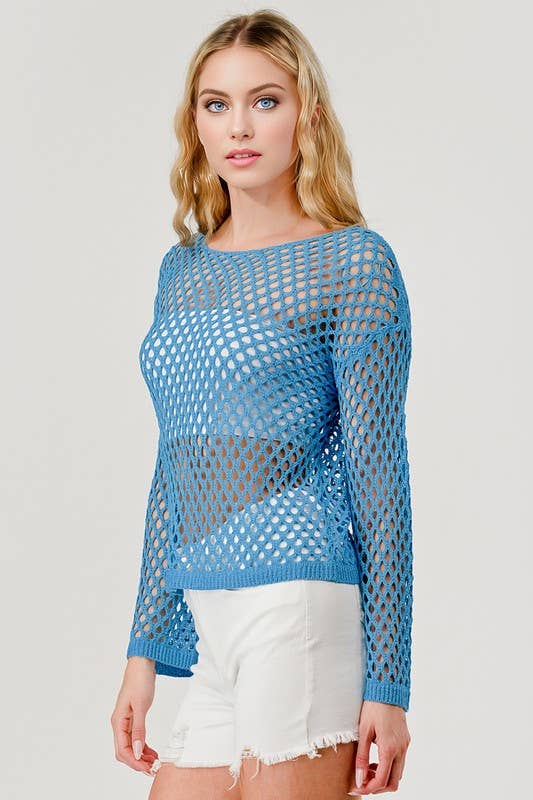 Aqua Blue Crochet Coverup Top OT51179 for wholesale on Faire1