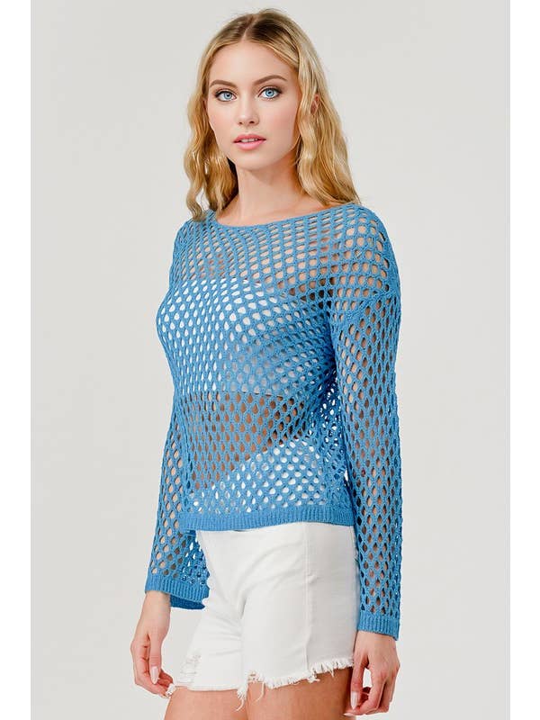 Aqua Blue Crochet Coverup Top OT51179 for wholesale on Faire1