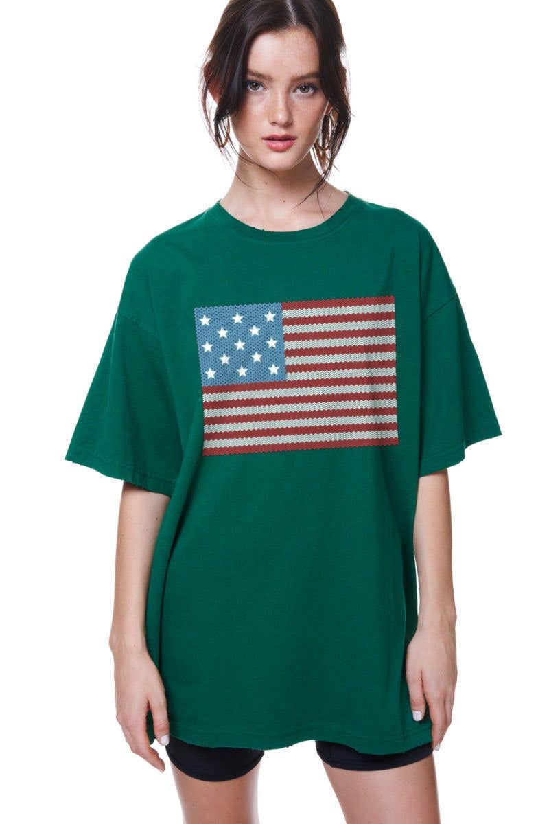 Foryeri - Wholesale Screen Printed T-Shirt - Women's - PUFF' American Flag Oversized Graphic Top4