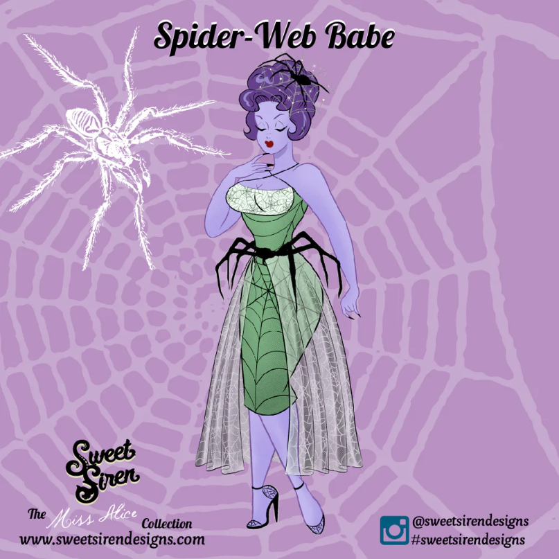 Sweet Siren Designs - Wholesale Lapel Pin/Button - Spiderweb Babe Retro Pinup - Enamel Pin1