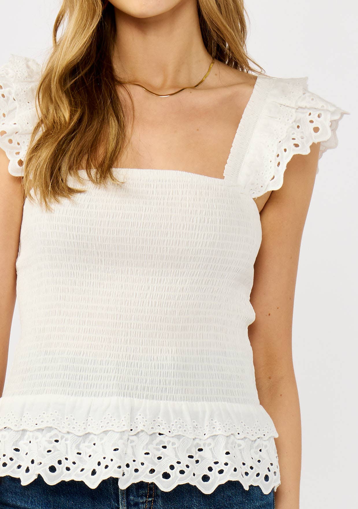 Lovestitch - Wholesale Blouse - Women's - Smocked Scallop Lace Ruffle Top8