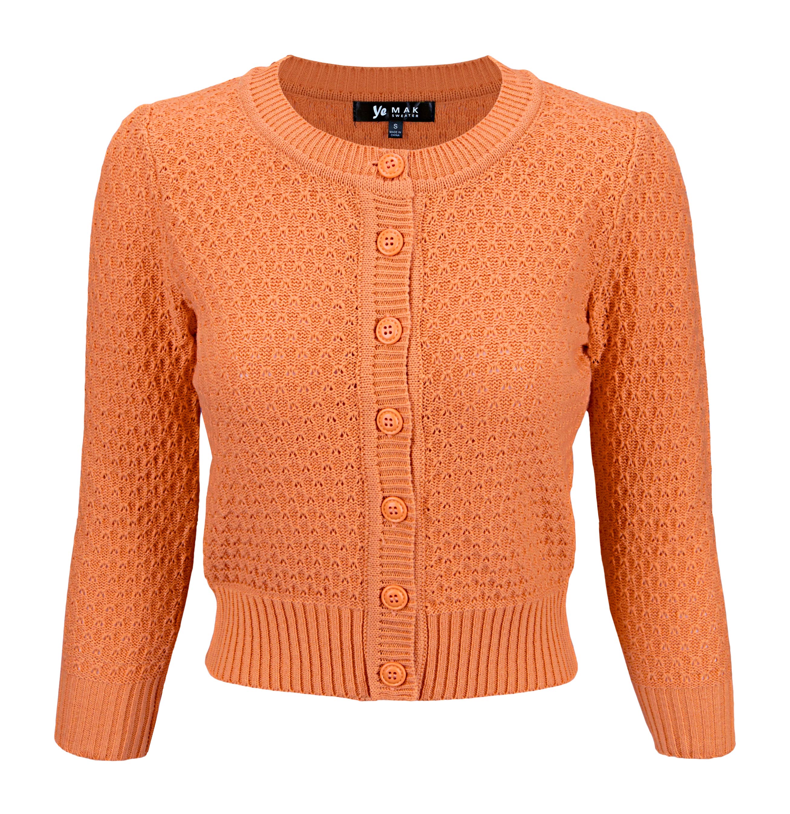 Mak – Engroshandel Cardigan - Dame – Mak 3/4-ærmet kort strikket cardigan med rund hals MK351482