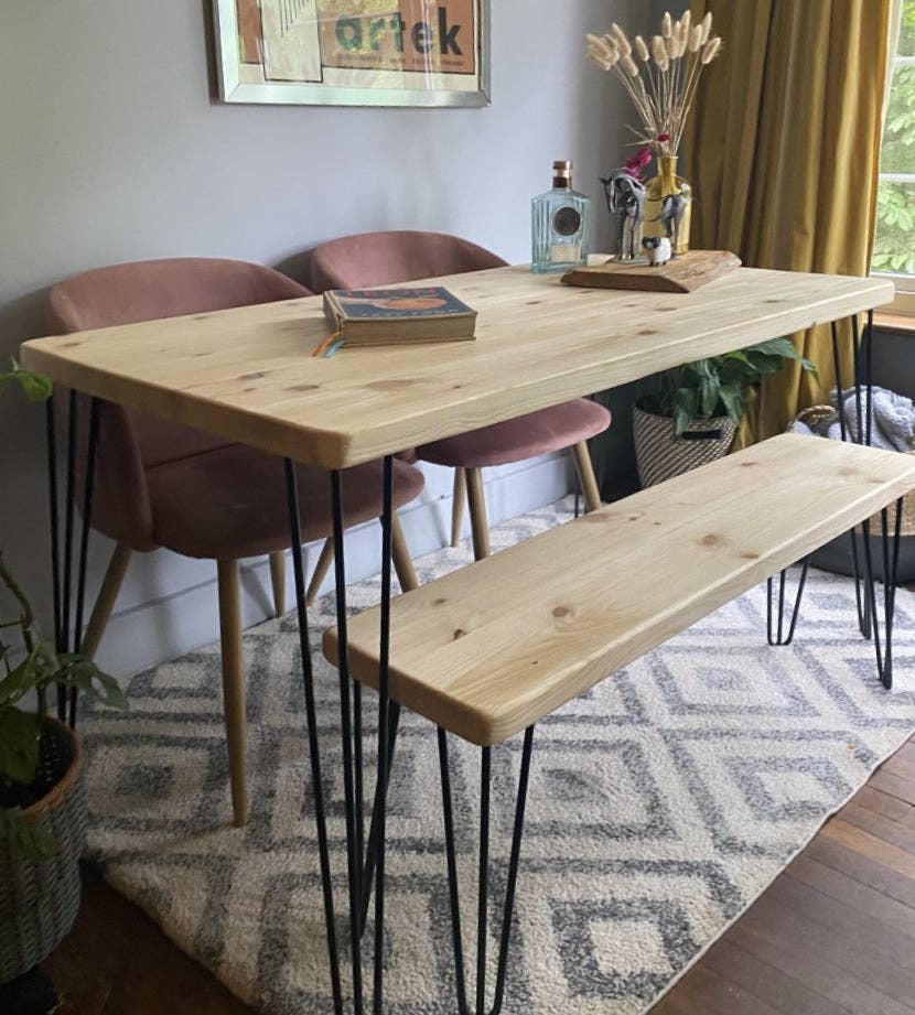 REMOVED BRAND – wholesale Side table – Rustic Industrial Redwood Pine Dining Tables with Black Steel Hairpin Legs - Mid-Century Modern Kitchen Furniture4