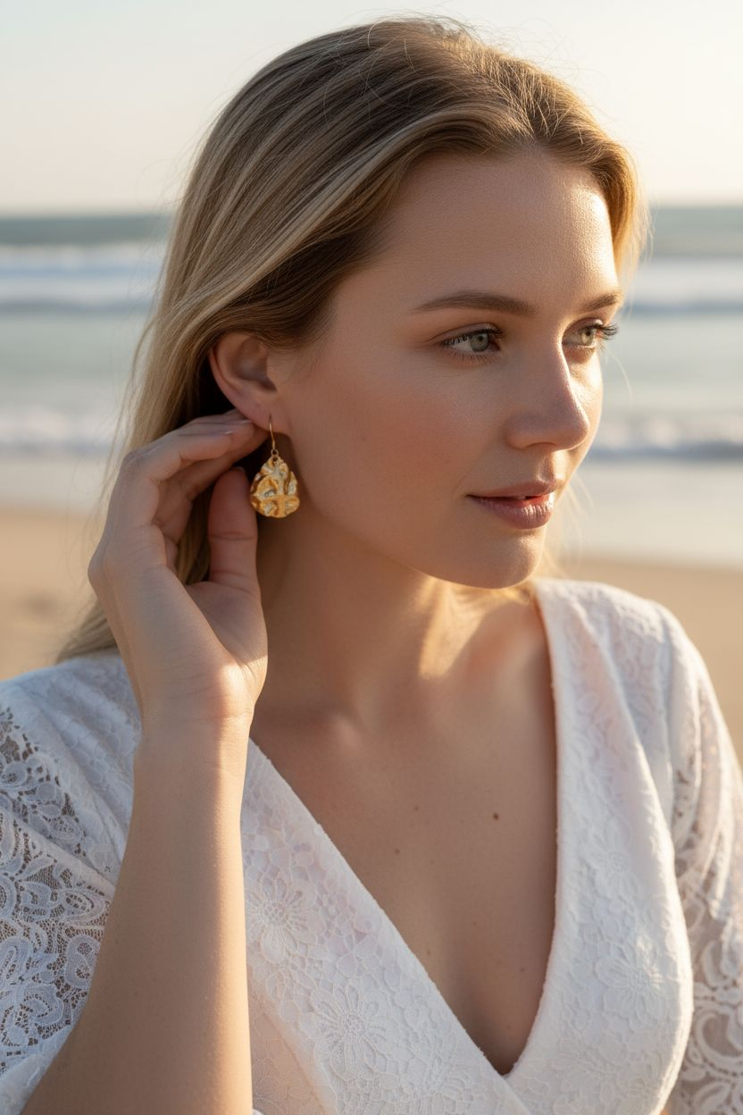 L'atelier du 6 - Wholesale Dangle Earrings - Wrinkled earrings in stainless gold steel.0