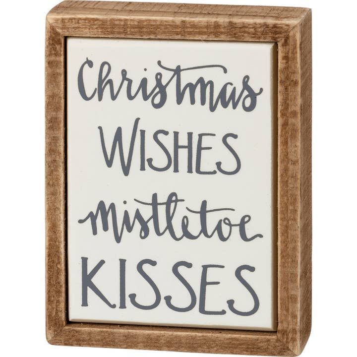 Christmas Wishes Mistletoe Kisses Box Sign Mini for wholesale by Primitives by Kathy