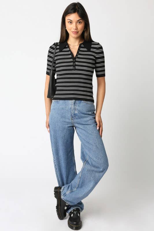 Olivaceous - Wholesale Button Down Shirt - Women's - Ina Stripe Top20