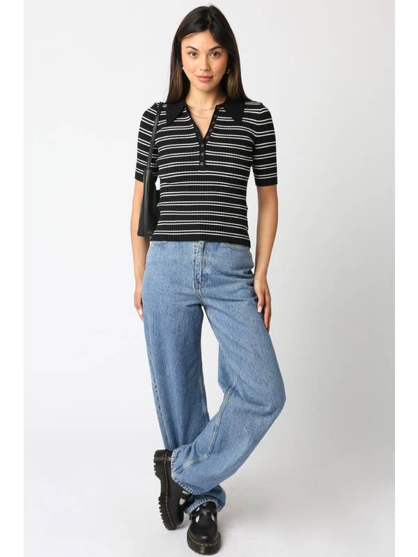 Olivaceous - Wholesale Button Down Shirt - Women's - Ina Stripe Top20