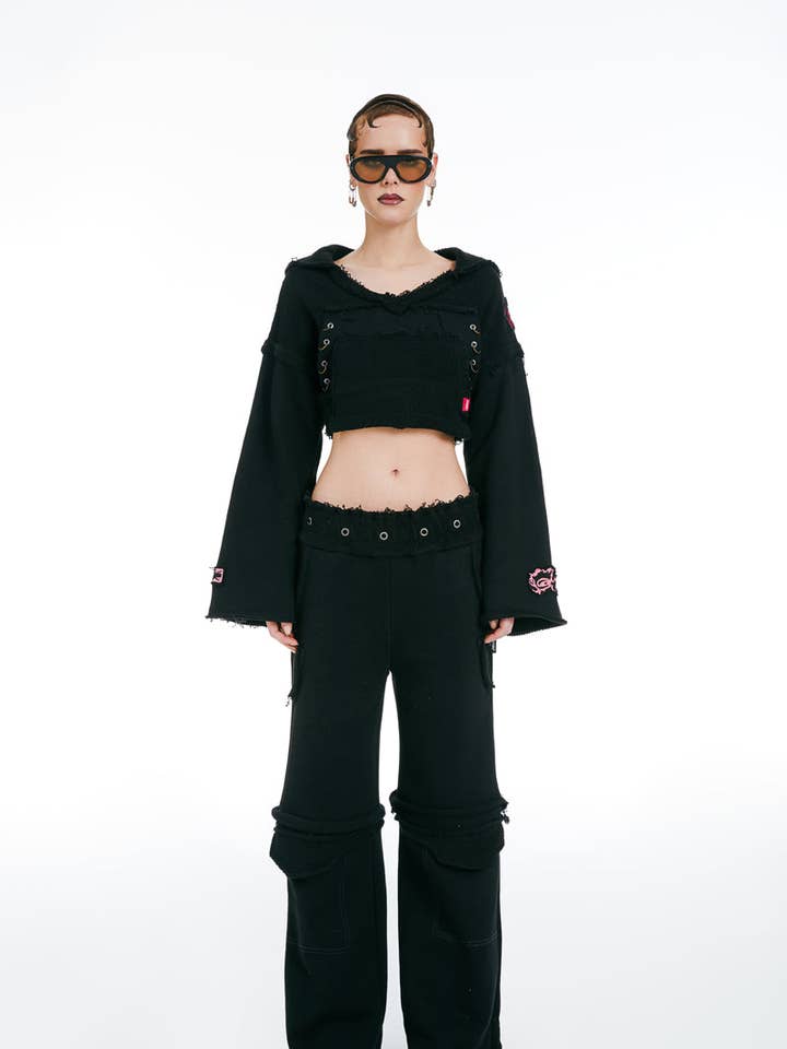 Beskuren tröja med huva svart för wholesale av PunkyFish London