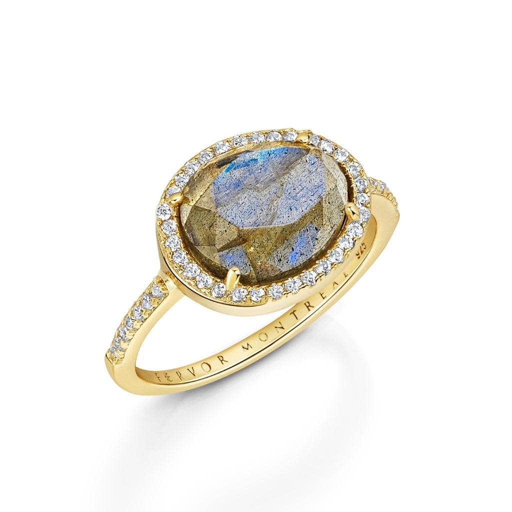 Fervor Montréal - Wholesale Cocktail/Statement Ring - Table Cut Labradorite Halo Ring0