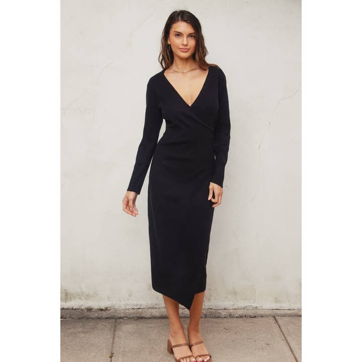 Dress Forum - Wholesale Knit Sweater - Women's - Surplice Ruched Side Midi Knit Dress9