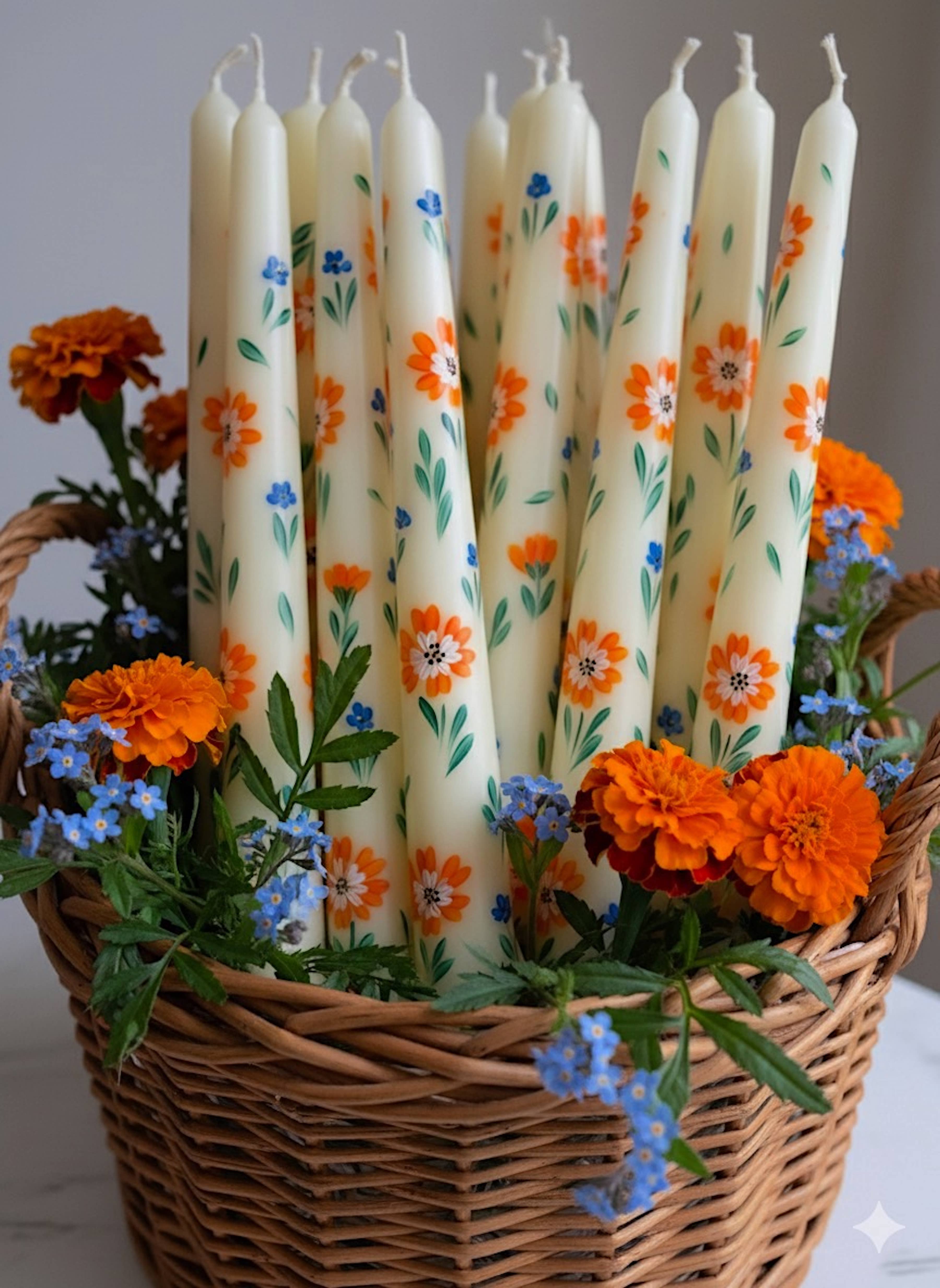 May20design - Wholesale Tapered Candle/Candlestick - Set of 2 Hand Painted Floral Taper Candles for Table Decor3