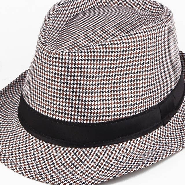 Ecovear - Wholesale Fedora - Men's - Men's Kentucky Derby Hat Sun Hat Wild Brim Hat Top Hat Black Yellow Polyester Fashion Casual Street Daily Houndstooth Breathable4