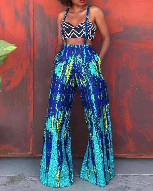 MULTICOLORE tuta grembiule astratta a gamba larga in vendita all'ingrosso su Faire0