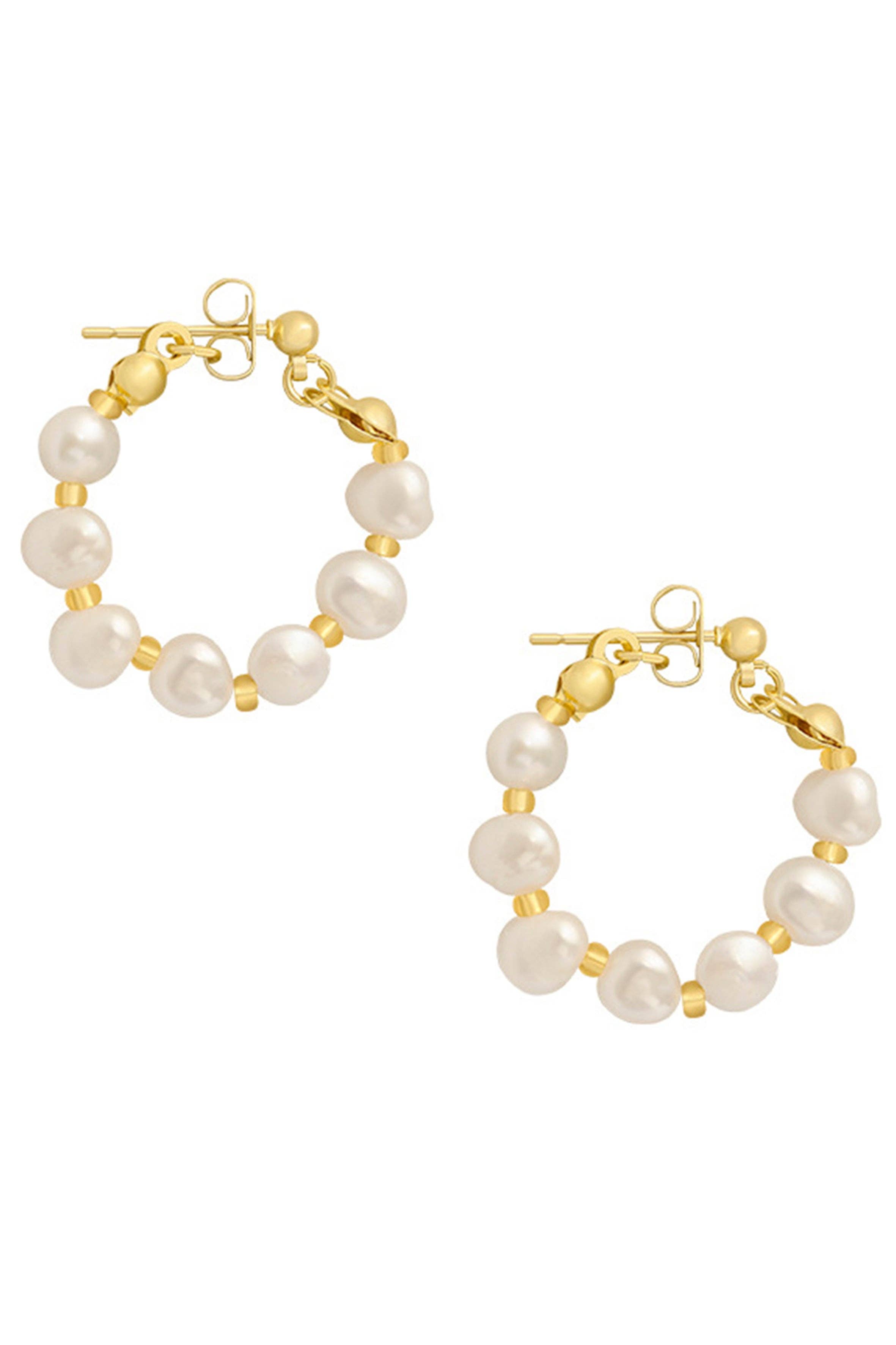 Gold Freshwater Pearl Bead Hoop Earrings E6462 for wholesale on Faire