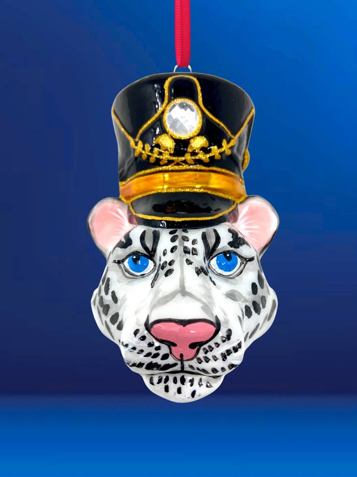 Snöleopard Nötknäppare Huvud Polsk Glas Julprydnad för wholesale av Kenzies of London