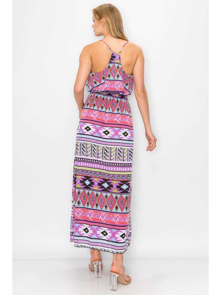 PINK MULTI Aztec Print Long Dress for wholesale on Faire