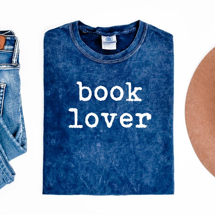 Book Lover Navy Mineral Wash Shirt, Book Lover Graphic Tee for wholesale by Mugsby