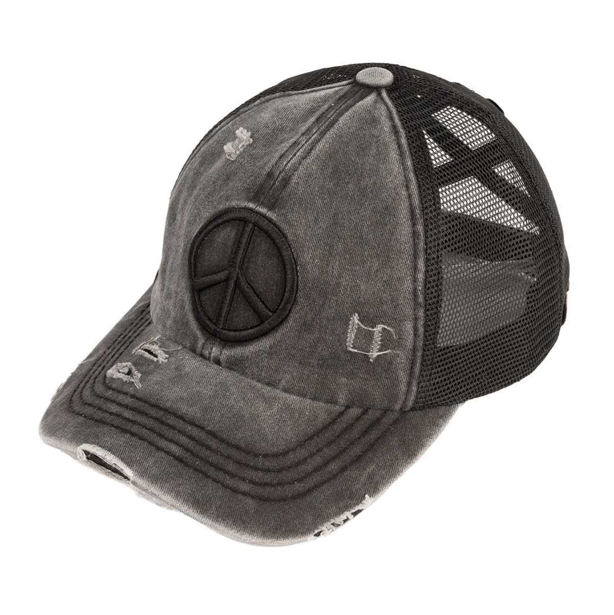 MiMi Wholesale - Wholesale Ponytail Cap - Women's - BT1017 Distressed Embroidered Peace Sign Cross Cross High Pony Baseball Cap7