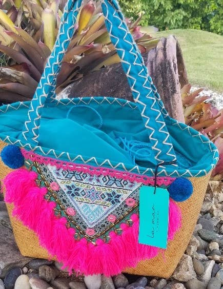 La Mar - Vente Sac de plage - Sac à pompons « V » (LMH05-PK)1