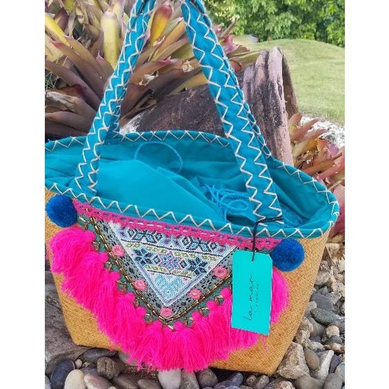 La Mar - Vente Sac de plage - Sac à pompons « V » (LMH05-PK)1