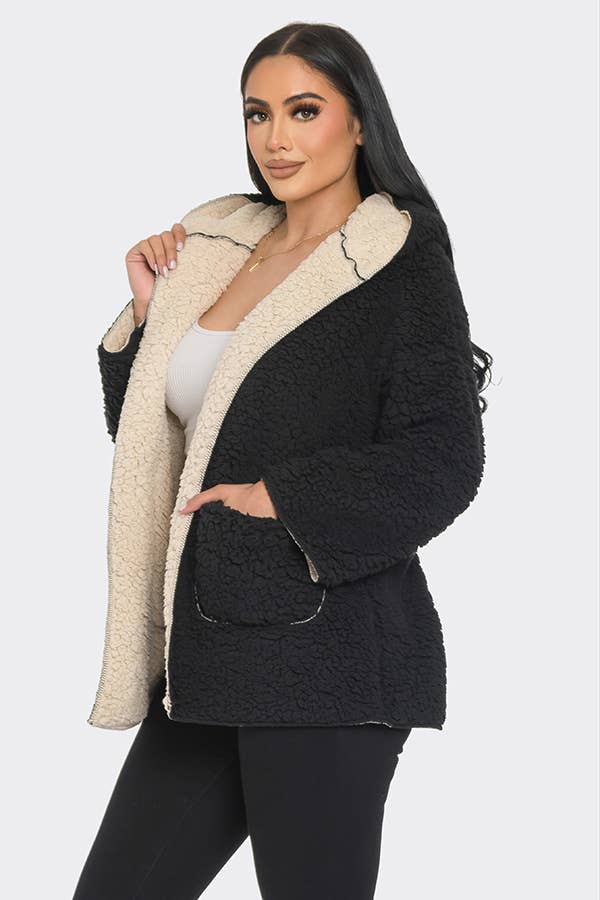 Lime All the Time - Wholesale Jacket - Women's - Teddy Bear Pattern Fluffy Fuzzy Fur Hoodie Jacket0