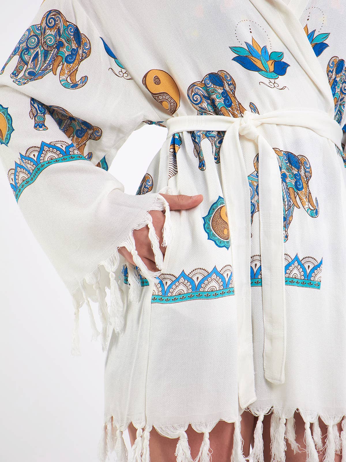 Yaz Concepts - Wholesale Beach Towel - Elephant and Yin Yang Hooded Pareo Wrap Short Turkish Robe11