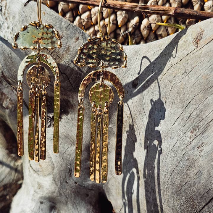 Bisjoux - Wholesale Dangle Earrings - Hammered brass chandelier big earrings Bisjoux exclusive