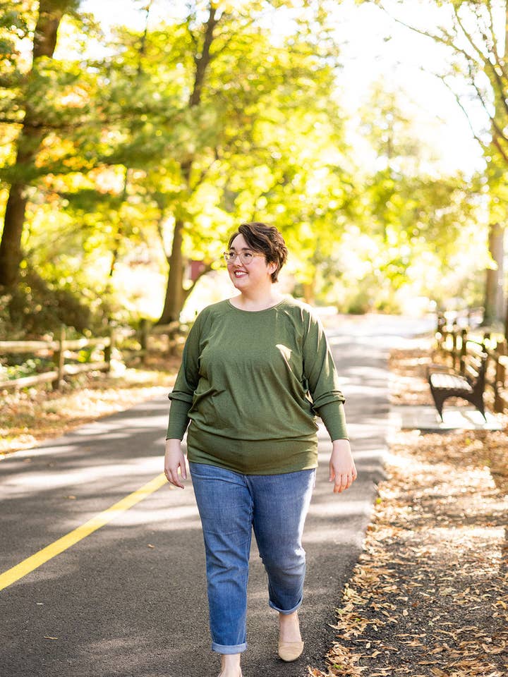 Knieriem Designs - Wholesale Knit Top - Women's - Green Rayon Jersey Long Sleeve Top with Cuffs3
